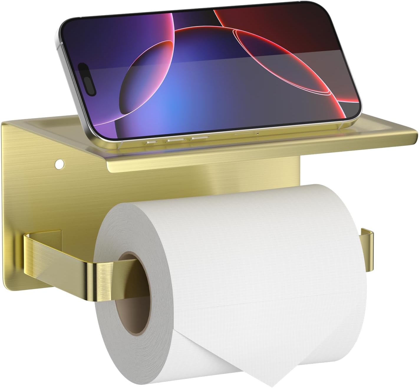 Porta Carta Igienica Con Ripiano Per Cellulare - Nichel Spazzolato - Da Incasso A Muro In Acciaio Inox Antiruggine Per Bagno