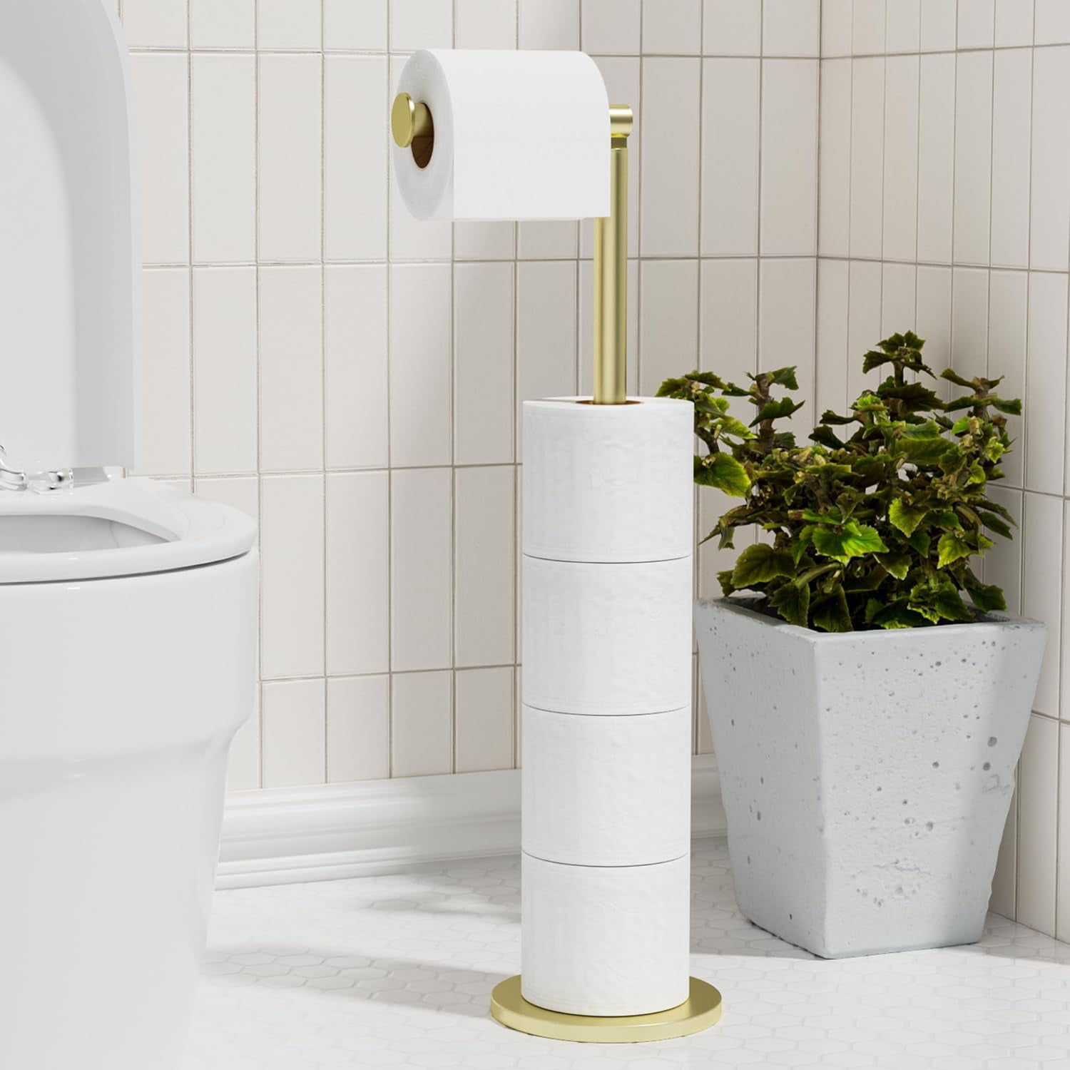 Toilet Paper Holder Stand Gold: Free Standing Tissue Roll Holder with Phone  Shelf - Toilet Roll Dispenser Storages in SUS 304 Stainless Steel for