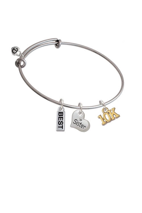 Gold Tone 10K Sister Heart Expandable Bangle Bracelet