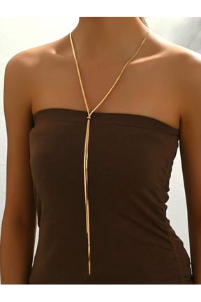 Gold Tone Adjustable Long Lariat Necklace For Women, Minimalist Y-Style Chain Pendant