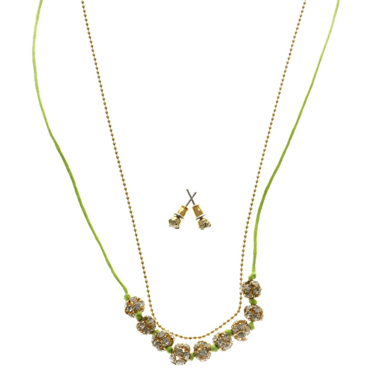 Klusters String Gold-Tone And Green String Necklace With Clusters Of Rhinestone Accents ...