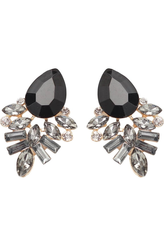 Gold Tone Art Deco Antique Vintage Gatsby Style Jet Gray Black Onyx Grey Rhinestone Wedding Bridal Prom Cluster Earrings[z951]