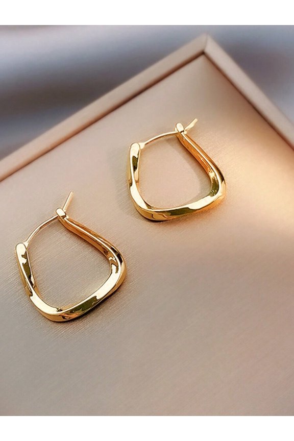 Gold-Tone Asymmetrical Geometric Hoop Earrings For Women
