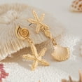 thumbnail image 1 of Asymmetrical Gold Tone Seashell Starfish Drop Earrings Coastal Jewelry for Women, 1 of 4