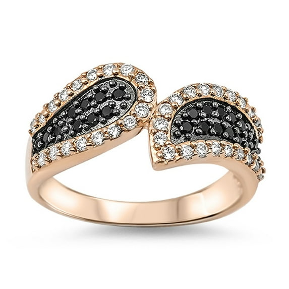 Gold-Tone Black Clear Cubic Zirconia Ring .925 Sterling Silver Band White Jewelry Female Male Size 5