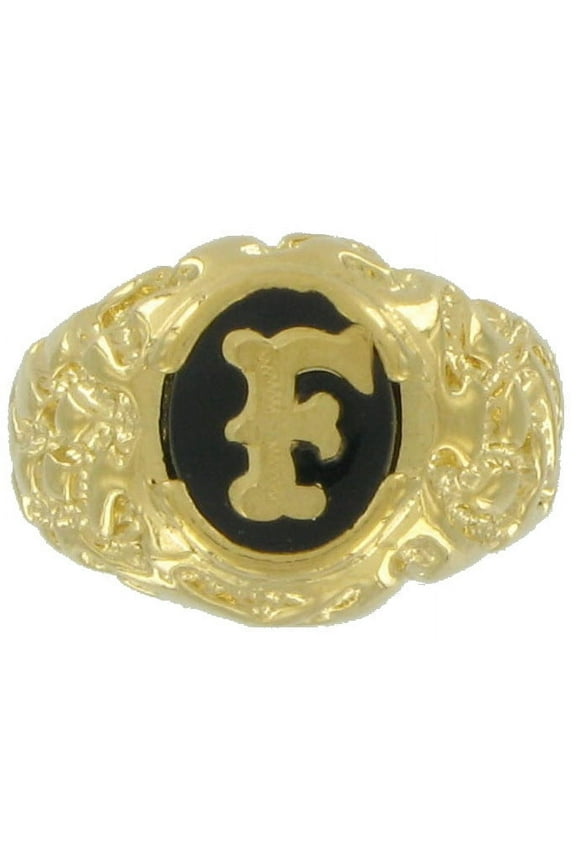 Gold Tone Black Onyx F Initial Signet Ring Size 9 Mens Adult Male