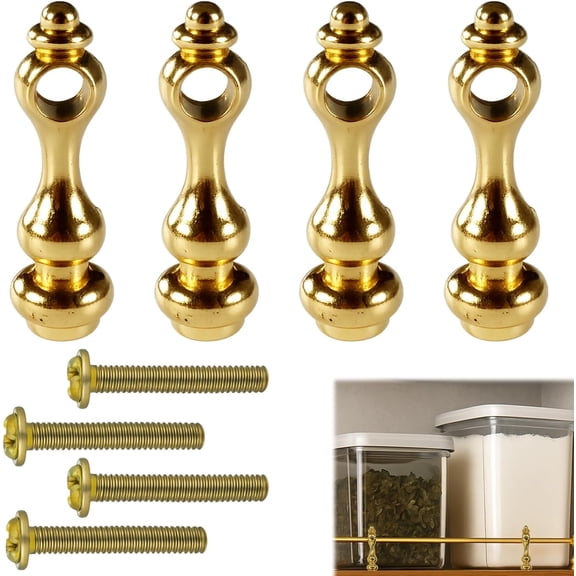 Gold-Tone Brass Shelf Rail Brackets, 4PCS Decorative 6mm Gallery Railing Posts for Cabinets, Kitchen Storage, Display Shelf Guards(Zinc Alloy)