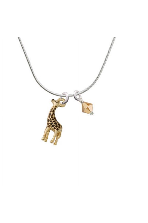 Gold Tone Brown Giraffe - Golden Bicone Crystal Necklace