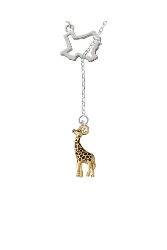 Gold Tone Brown Giraffe Open Texas Lariat Necklace