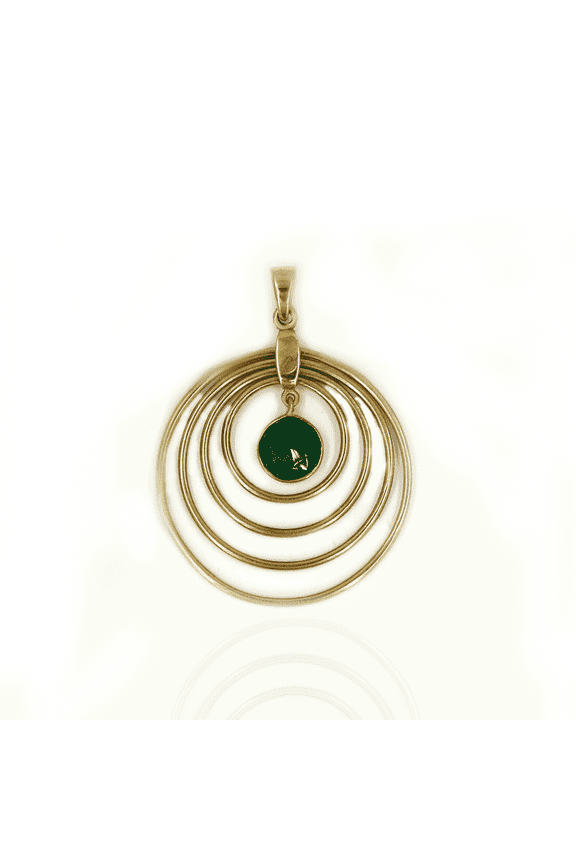 18k Gold-Plated Circular Pendant Necklace with Green Gemstone  Elegant Layered Circle Design