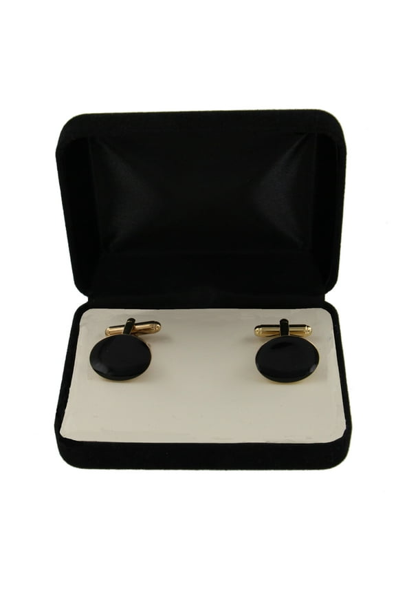Gold Tone Classic Large Black Oval Cufflinks Gift Boxed Mens Adult Male