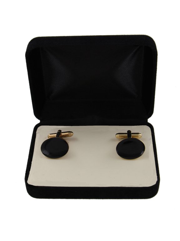 Gold Tone Classic Large Black Oval Cufflinks Gift Boxed Mens Adult Male