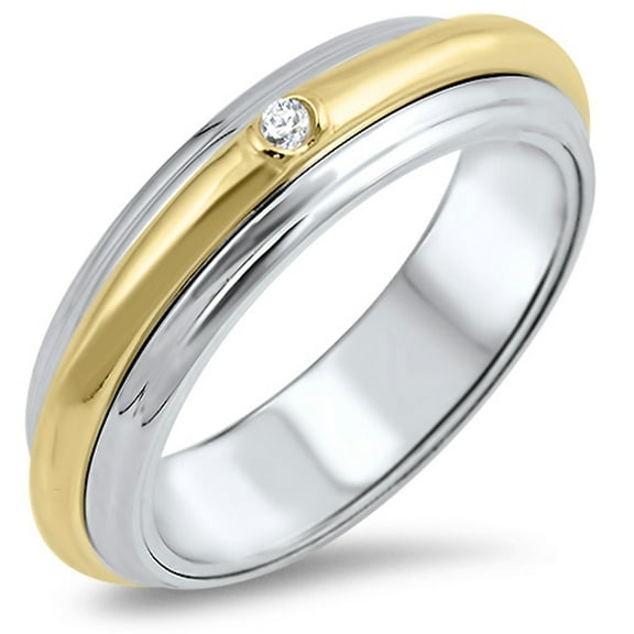 Gold-Tone Clear CZ Spinner Men's Wedding Band Sterling Silver Ring White 925 Female Size 5