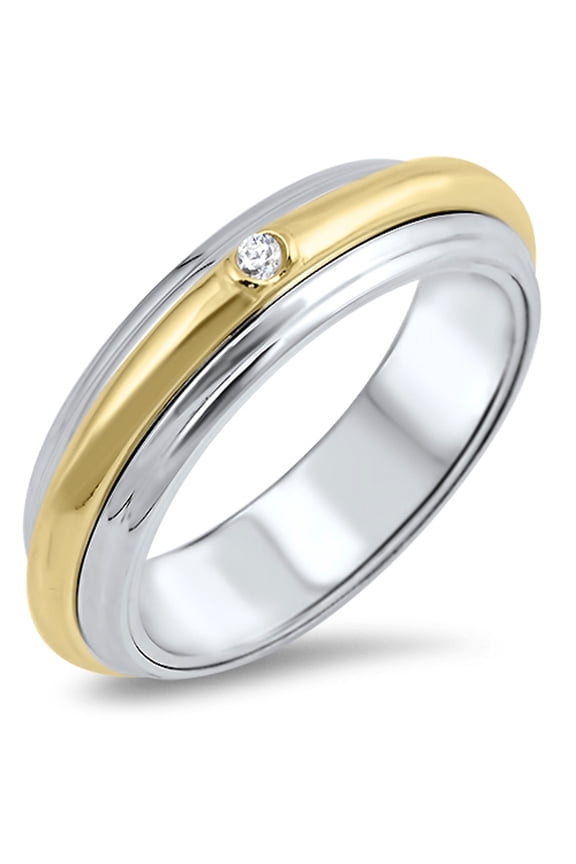 Gold-Tone Clear CZ Spinner Men's Wedding Band Sterling Silver Ring White 925 Female Size 9
