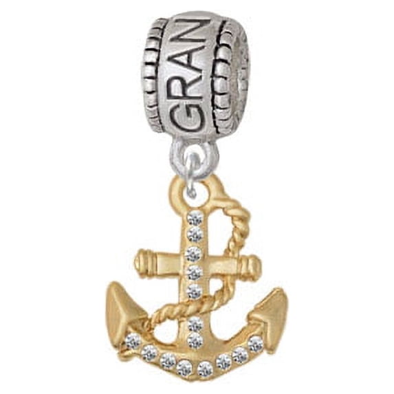 Gold Tone Clear Crystal Anchor - Grandmother Charm Bead