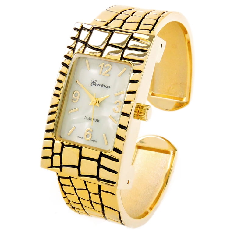 Gold Tone Croc Style Band Rectangle Face Women display picture 3