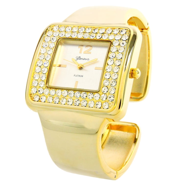 Geneva Gold Tone Ladies Quartz Bangle Watch, Crystal Bezel  display picture 1