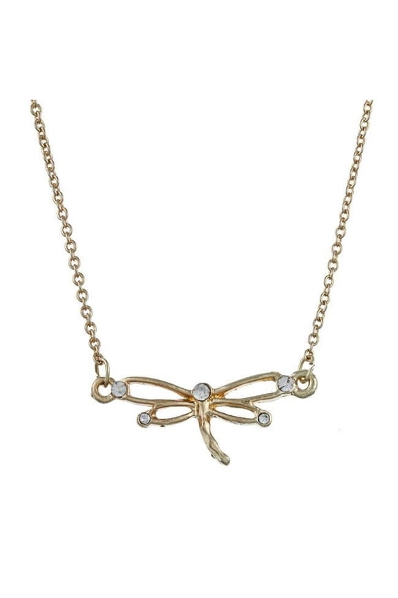 Gold Tone Crystal Dragonfly Cherish Charm Necklace