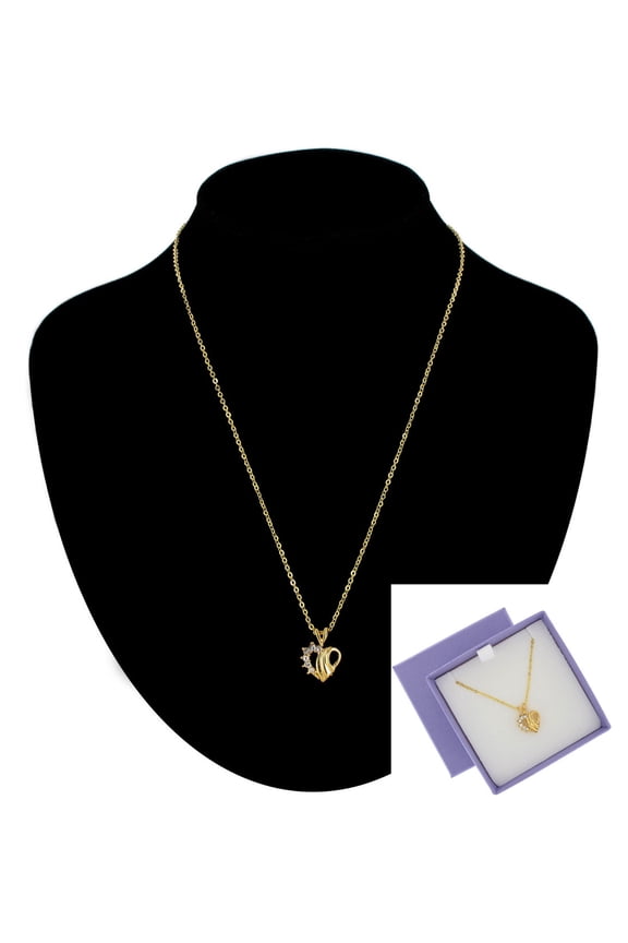Gold Tone Cubic Zirconia Cz Small Heart Pendant Necklace Gift Boxed Ladies Adult Female Women