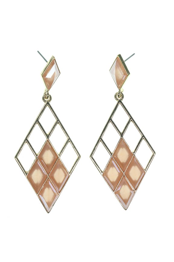 Gold-Tone Dangle Earrings With Peach Colored Faceted Accents For Women TME309