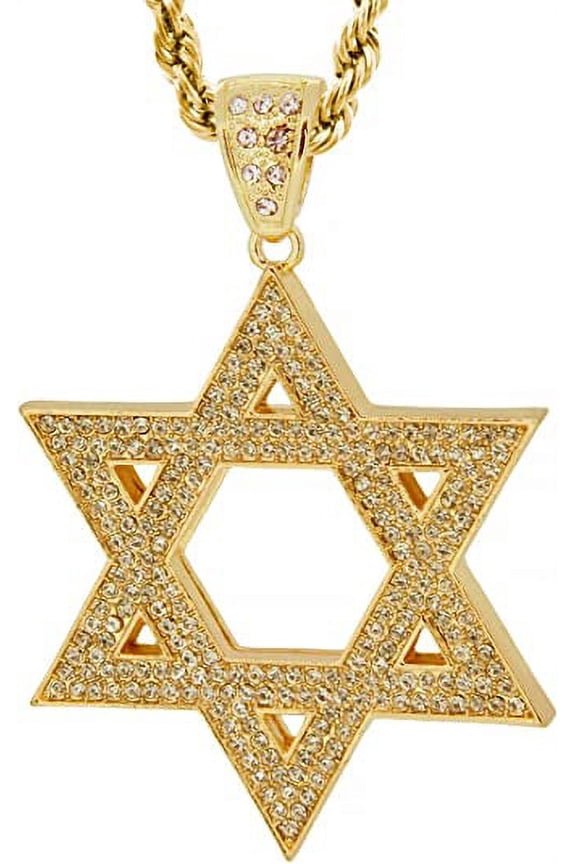 Gold Tone David Star Men's Pendant with 30" Rope Chain