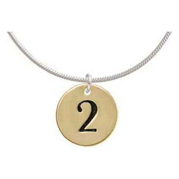 Gold Tone Disc 1/2'' Number - 2 - Charm Necklace, 18"+2" Extender