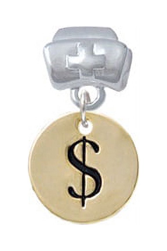 Gold Tone Disc 1/2'' - Symbol - Dollar Sign - $ - Nurse Hat Charm Bead