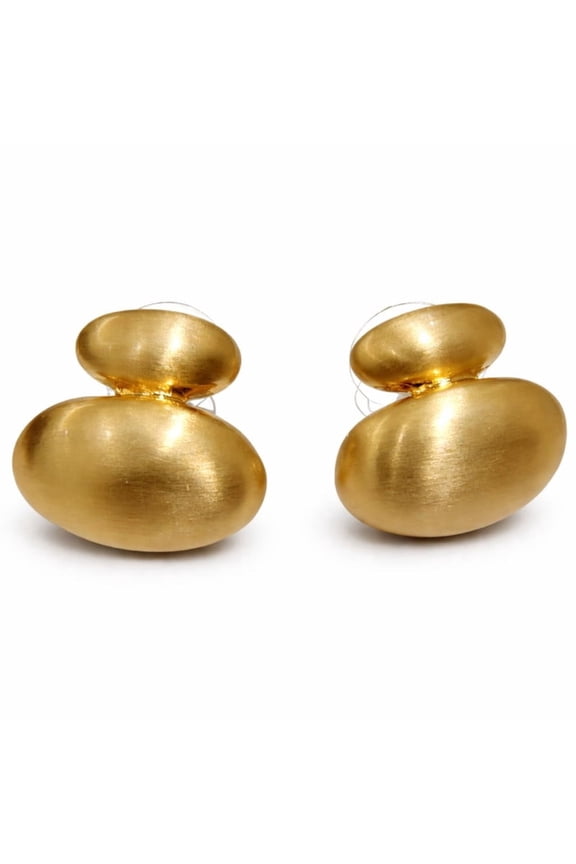 Gold Tone Double Oval Stud Earrings for Women, Brushed Finish Statement Earrings