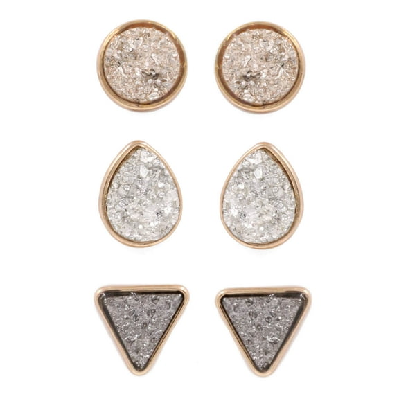 Gold Tone Druzzy Geometric Earring Set