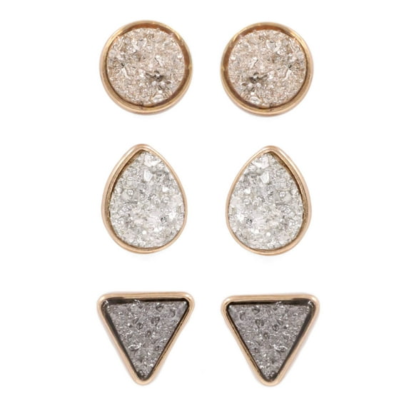 Gold Tone Druzzy Geometric Earring Set