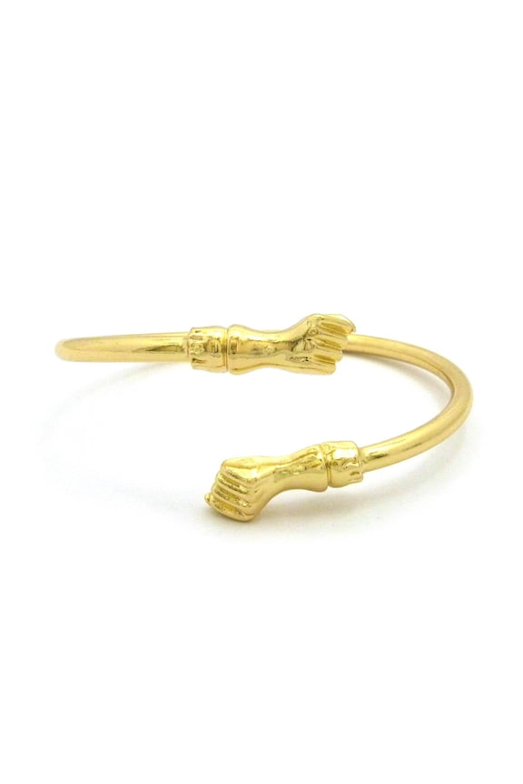 Gold-Tone Dual Fist Zinc Bangle Cuff Bracelet - Large