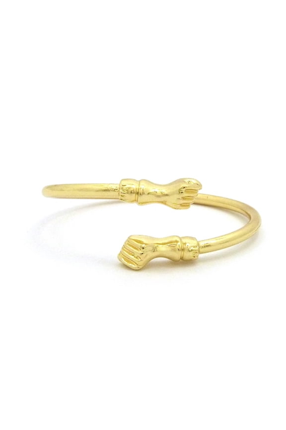 Gold-Tone Dual Fist Zinc Bangle Cuff Bracelet - Small