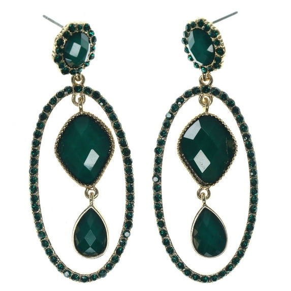 Gold-Tone Emerald Green Colored Drop Dangle Earrings TME426