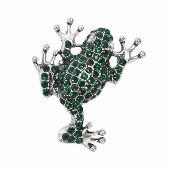 Gyn&Joy Animal Frog Toad Emerald Green Colored, Rhinestones Pins & Brooches, Gold Tone
