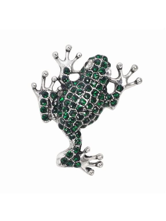 Animal Frog Toad Emerald Green Colored, Rhinestones Pins & Brooches, Gold Tone