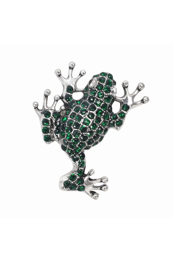 Animal Frog Toad Emerald Green Colored, Rhinestones Pins & Brooches, Gold Tone