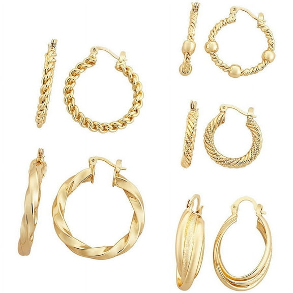 Gold Tone Fancy Hoop Earring Set, 5-Pair