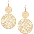 thumbnail image 1 of Gold Tone Filigree Round Disc Dangle Drop Earrings, Vintage Fashion Statement Jewelry Gift for Women, 1 of 7