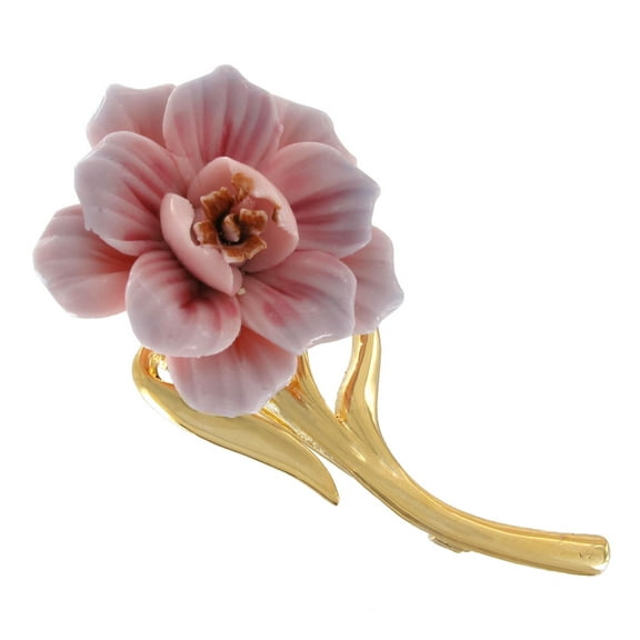 Gold Tone Flower Rosette Ceramic Brooch Pin, Ladies Fashion Jewelry