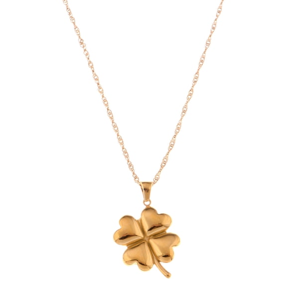 Gold Tone Four-Leaf Clover Pendant Necklace with Delicate Chain - Gold