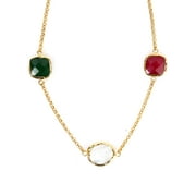 ELYA Gold Tone Green and Red Dyed Chalcedony Mother of Pearl Necklace