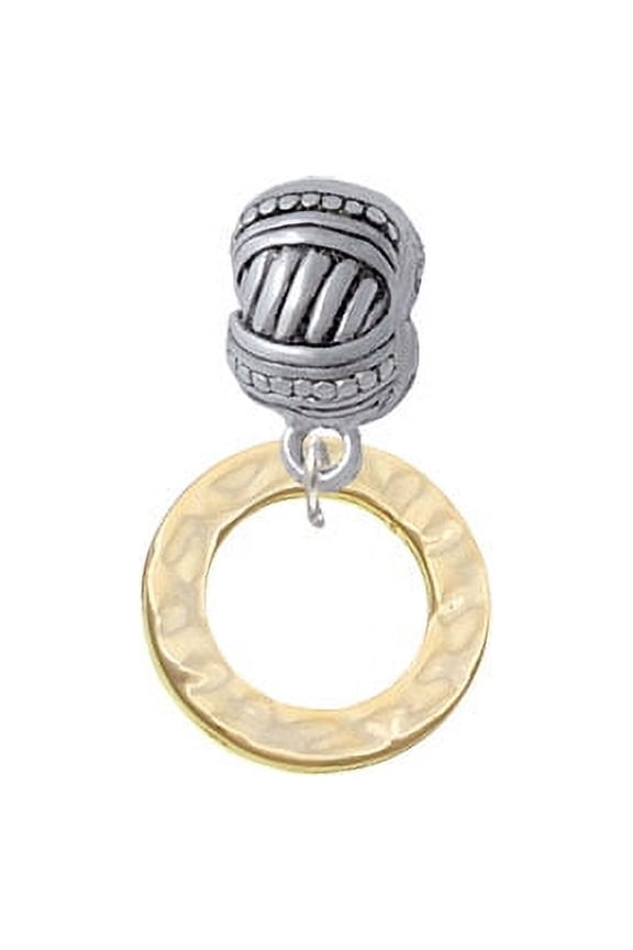 Gold Tone Hammered Karma Ring - Large Rope with Cross Beads Charm Bead