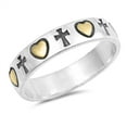 thumbnail image 1 of Gold-Tone Heart Cross Promise Eternity Ring .925 Sterling Silver Band Jewelry Female Male Size 4, 1 of 4