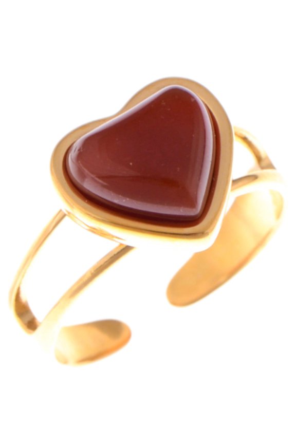 Gold Tone Heart Ring with Red Gemstone Accent - Gold