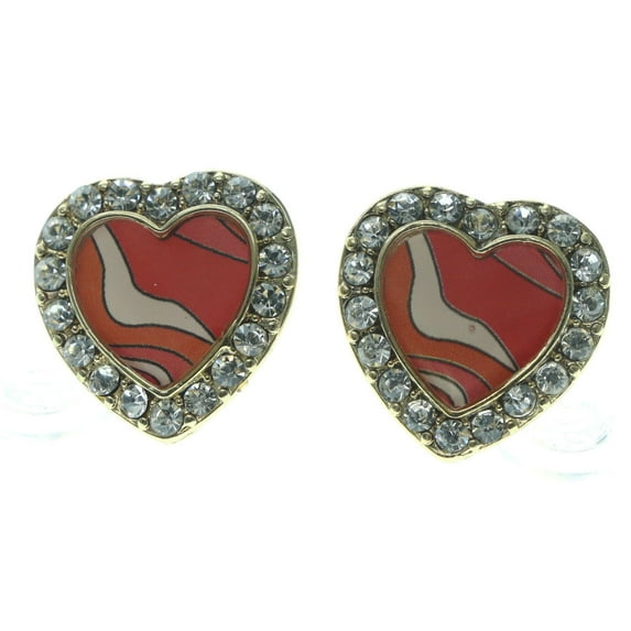 Gold-Tone Heart Shaped Earrings With Rhinestone Accents And Pink Designs TME174