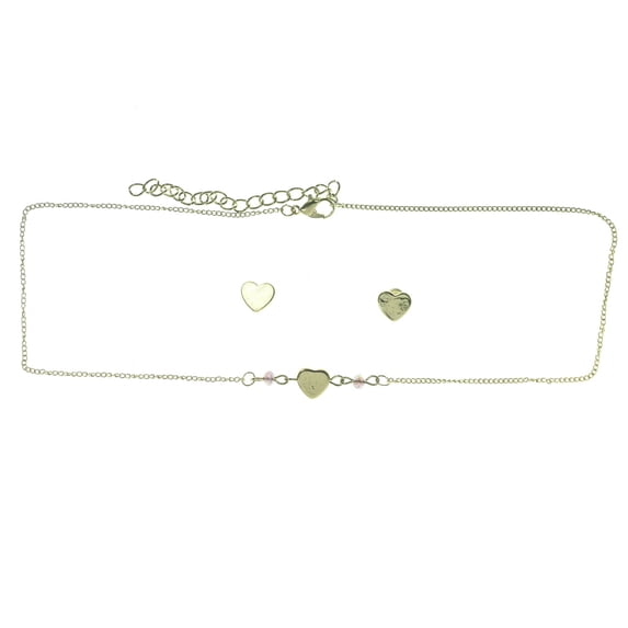 Gold-Tone Heart Shaped Necklace And Earrings Set GRMT60