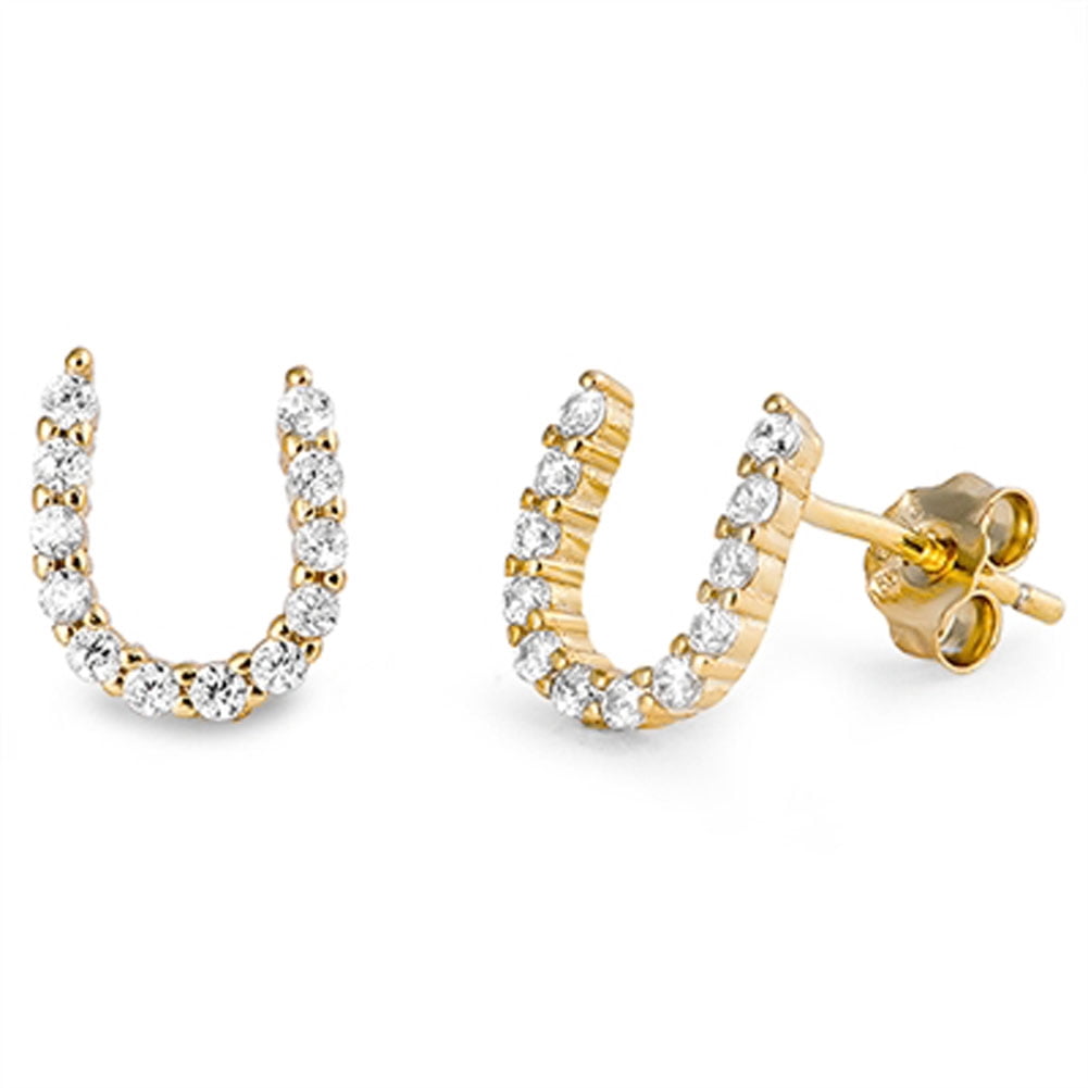 Gold-Tone Horseshoe Earrings Clear Cubic Zirconia .925 Sterling Silver Jewelry Female Unisex