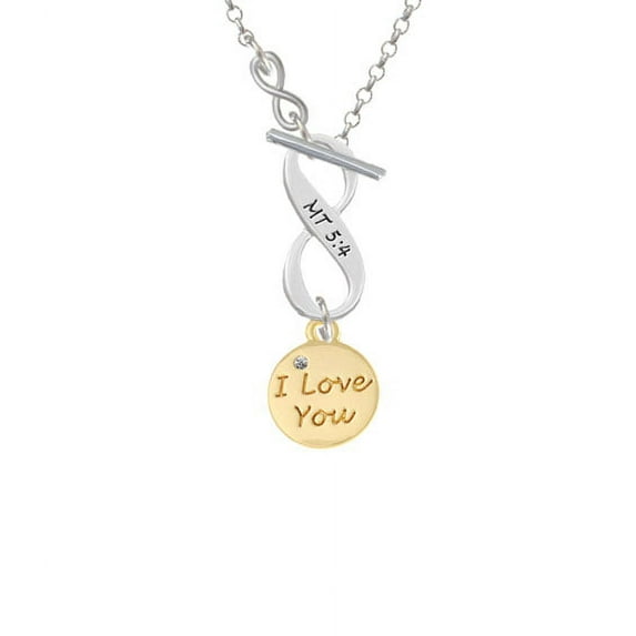 Gold Tone I Love You Disc - To Infinity Matthew 5:4 Toggle Necklace