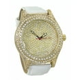 thumbnail image 1 of Gold Tone Ice Out Clubbing Watch, Cubic Zirconia White Leather Strap 50x60 Case, 1 of 2