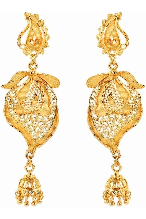 Gold Tone Indian Jewelry for Women Dubai Style Earring Set Indian Gold Tone Jhumki Drop Dangle Earrings Indian Bridal Jewelry for Wedding Bollywood Fashion Jewelry[d069]